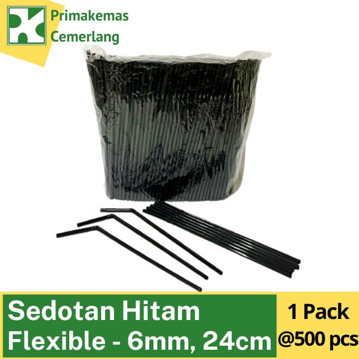 BLACK FLEXIBLE BENDY STRAW 6mm 24cm @500 PCS 